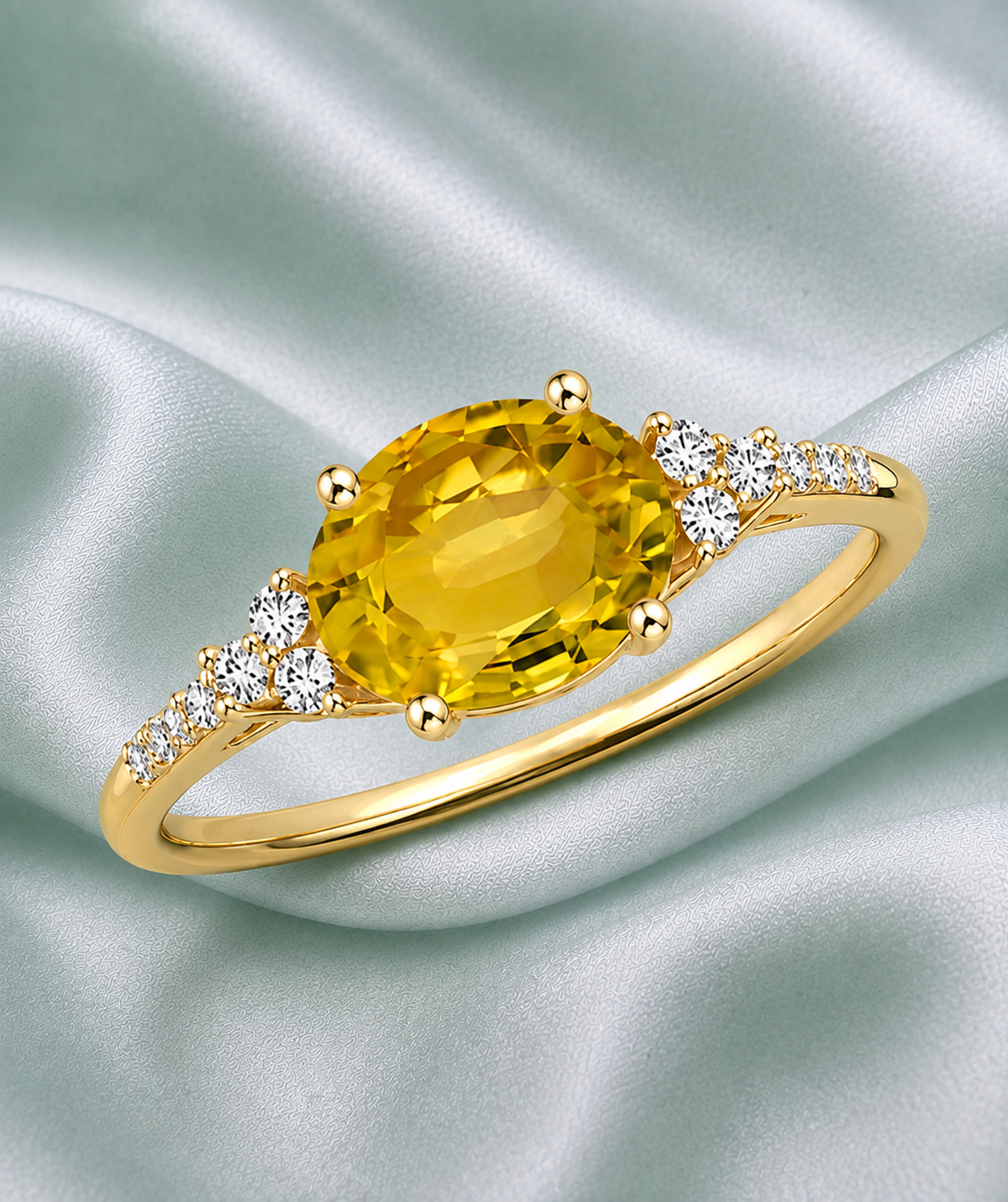 Citrine Gold Ring on Seafoam Satin